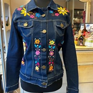 Mexican embroidered dark denim jean jacket
